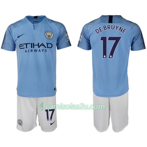 Camisolas de Futebol Manchester City DE BRUYNE 17 Criança Equipamento Principal 2018/19 Manga Curta Camisolas de Futebol Manchester City DE BRUYNE 17 Criança Equipamento Principal 2018/19 Manga Curta